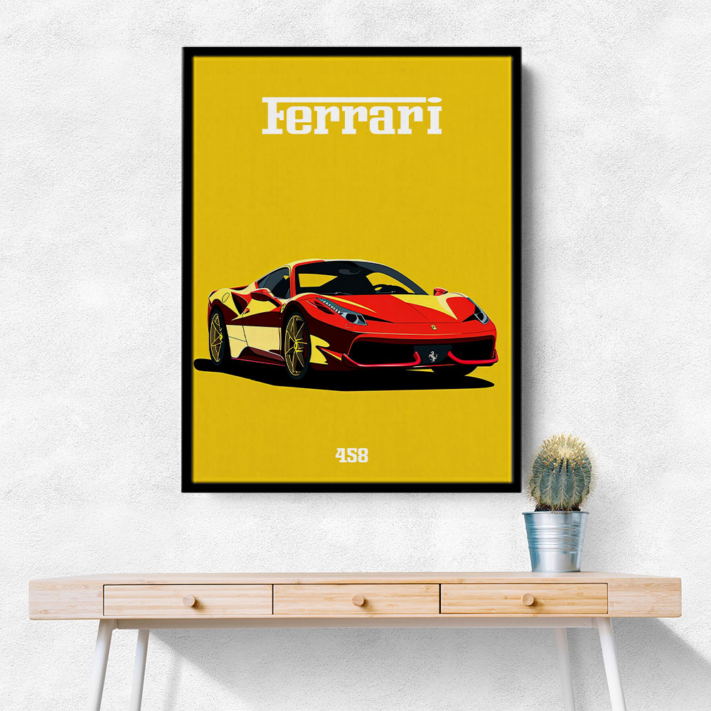 Ferrari 458 Red on Yellow Poster