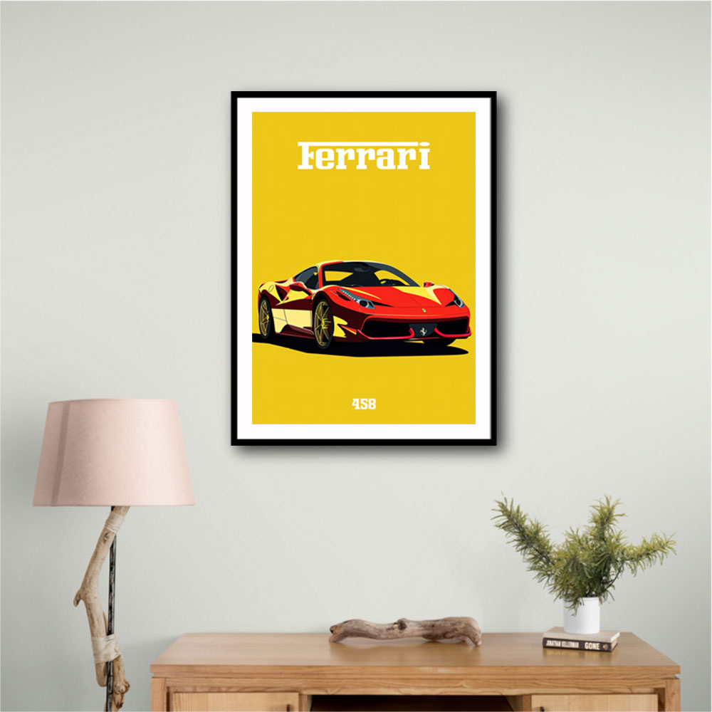 Ferrari 458 Red on Yellow Poster