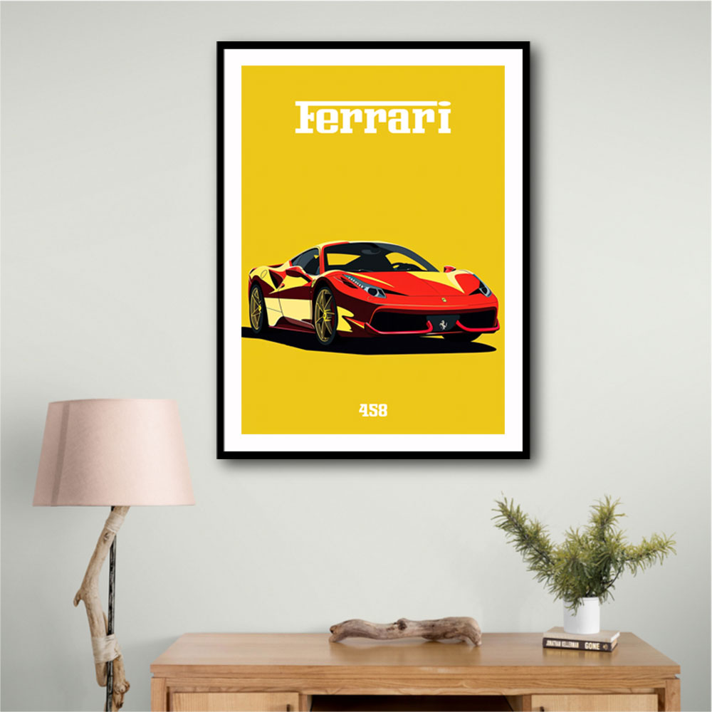 Ferrari 458 Red on Yellow Poster