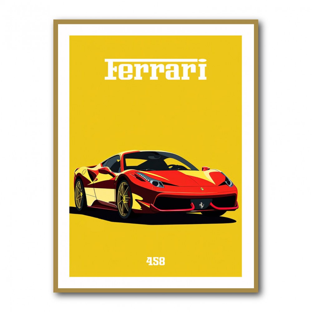 Ferrari 458 Red on Yellow Poster