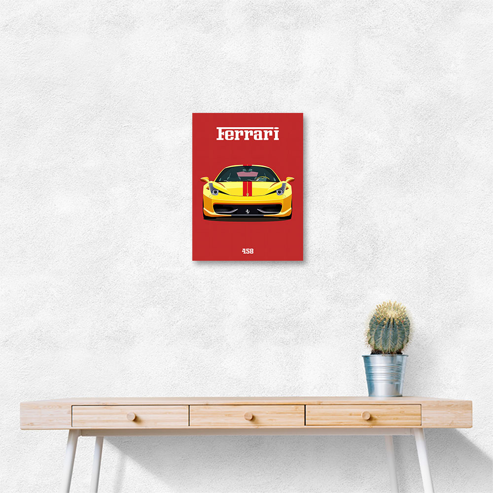 Ferrari 458 Yellow on Red Poster