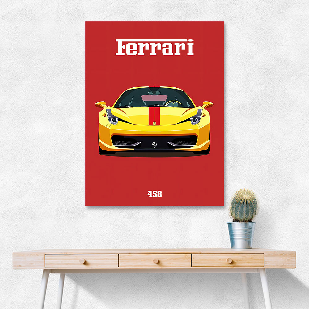 Ferrari 458 Yellow on Red Poster