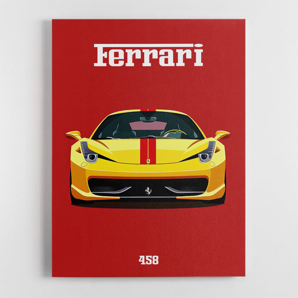 Ferrari 458 Yellow on Red Poster