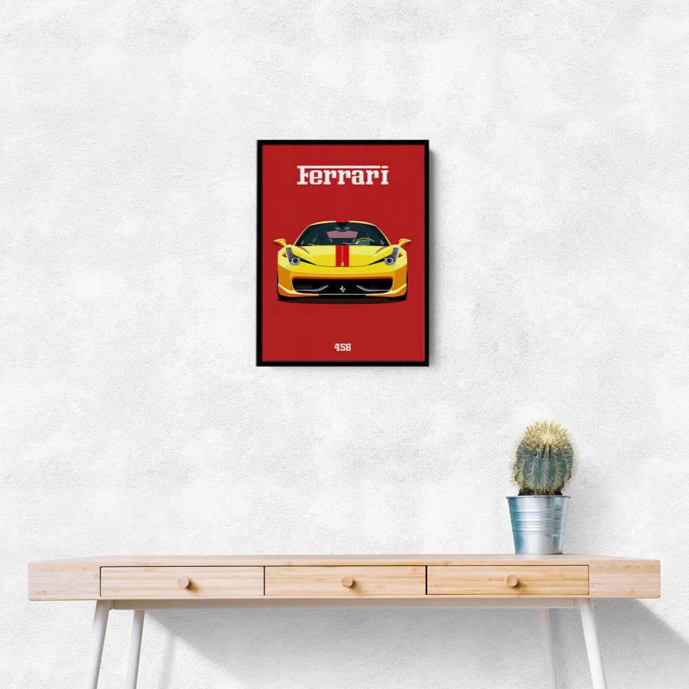 Ferrari 458 Yellow on Red Poster