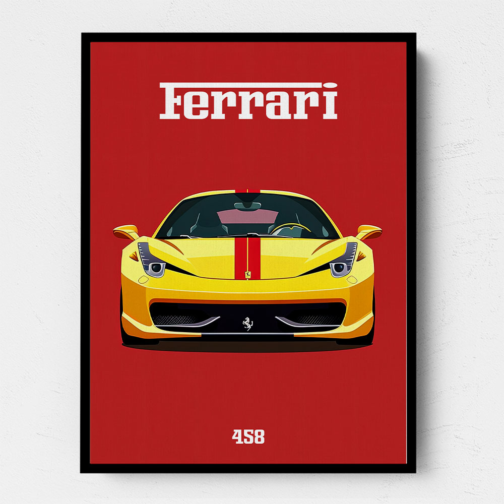 Ferrari 458 Yellow on Red Poster