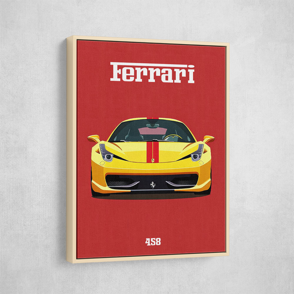 Ferrari 458 Yellow on Red Poster