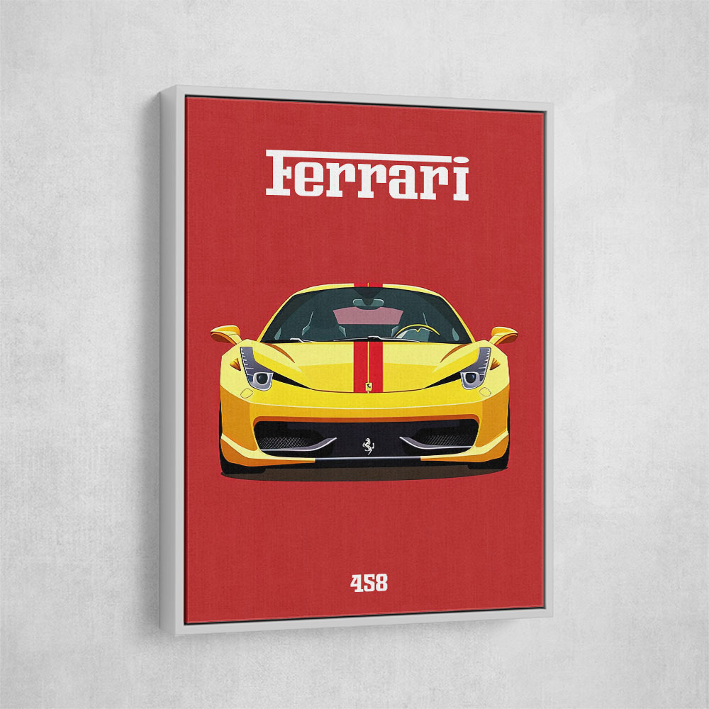 Ferrari 458 Yellow on Red Poster