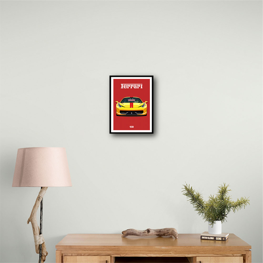 Ferrari 458 Yellow on Red Poster