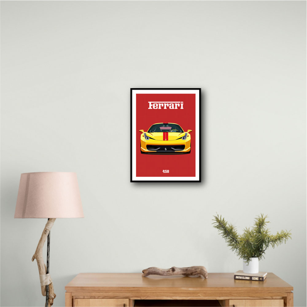 Ferrari 458 Yellow on Red Poster