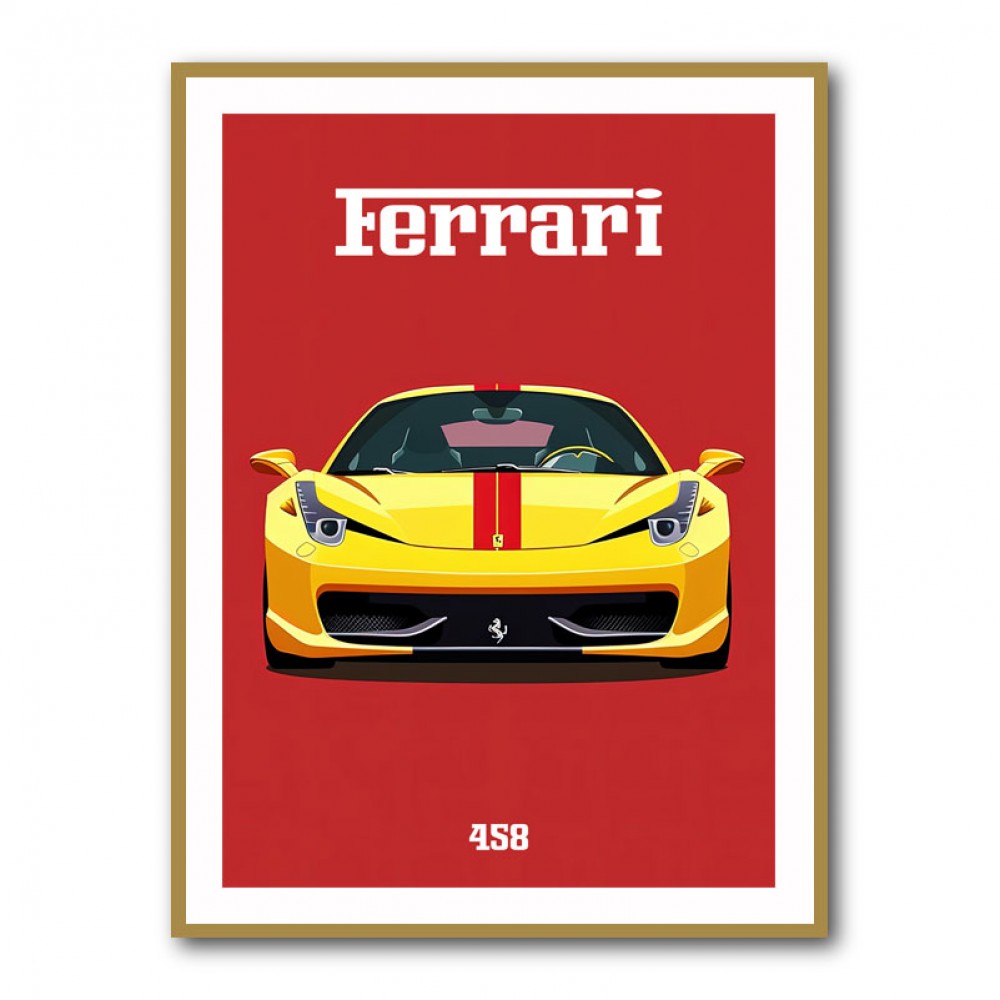 Ferrari 458 Yellow on Red Poster