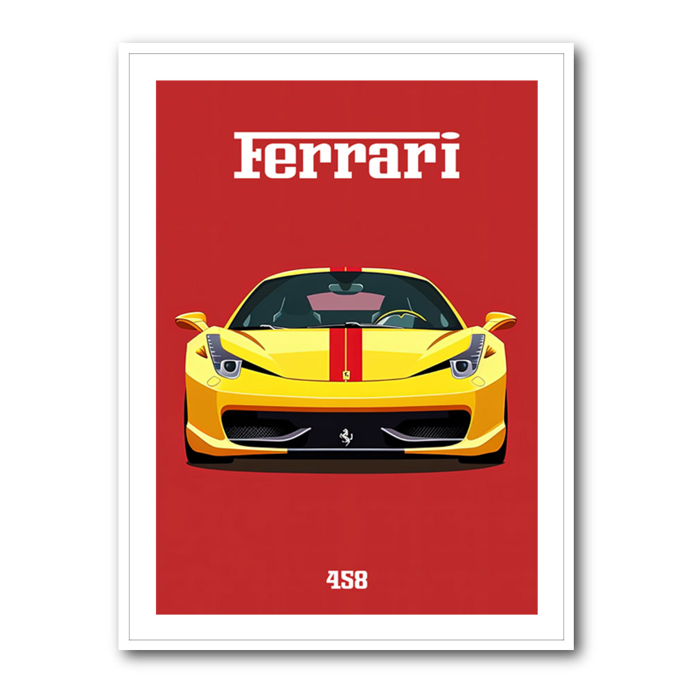 Ferrari 458 Yellow on Red Poster