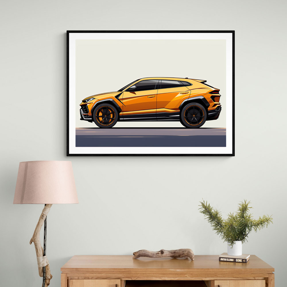 Lamborghini Urus Yellow Sketch Wall Art