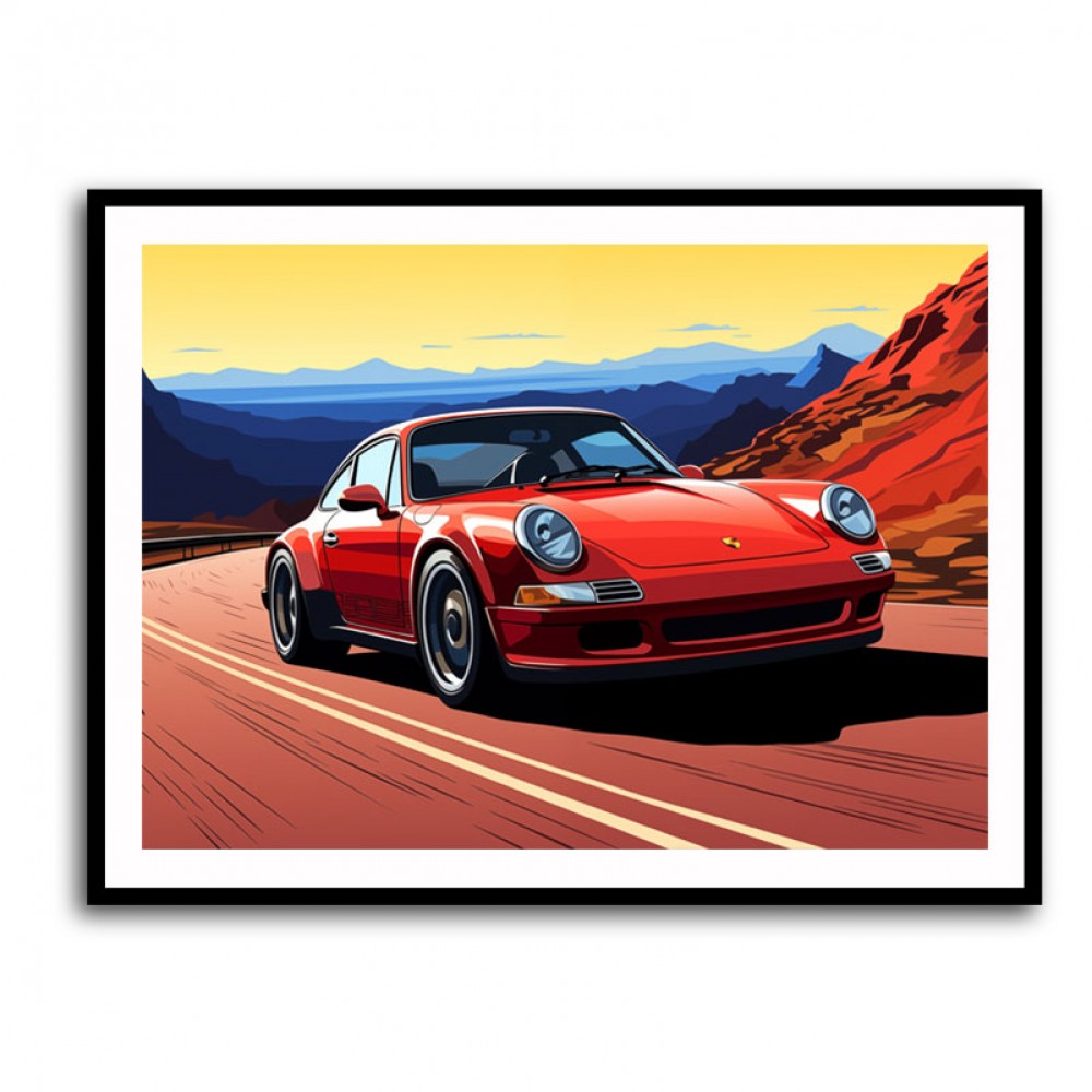 Red Porsche 911 Cartoon Style