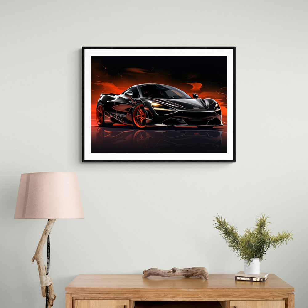 McLaren 720s Black Cartoon Style Wall Art