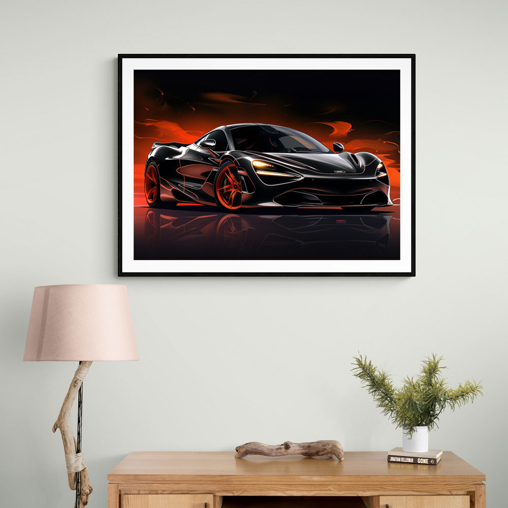 McLaren 720s Black Cartoon Style Wall Art