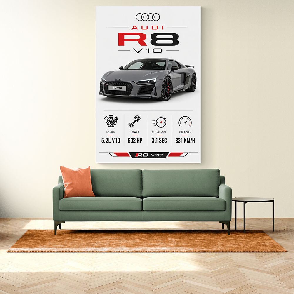 Audi R8 V10 Grey Sports Car Wall Art