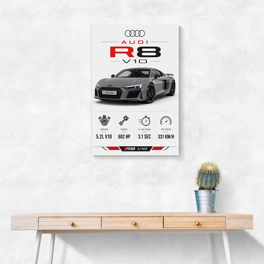 Audi R8 V10 Grey Sports Car Wall Art