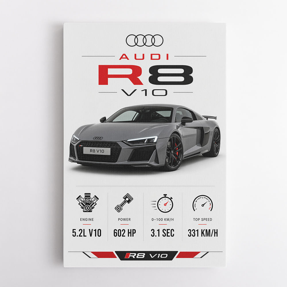 Audi R8 V10 Grey Sports Car Wall Art