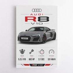 Audi R8 V10 Grey Sports Car Wall Art