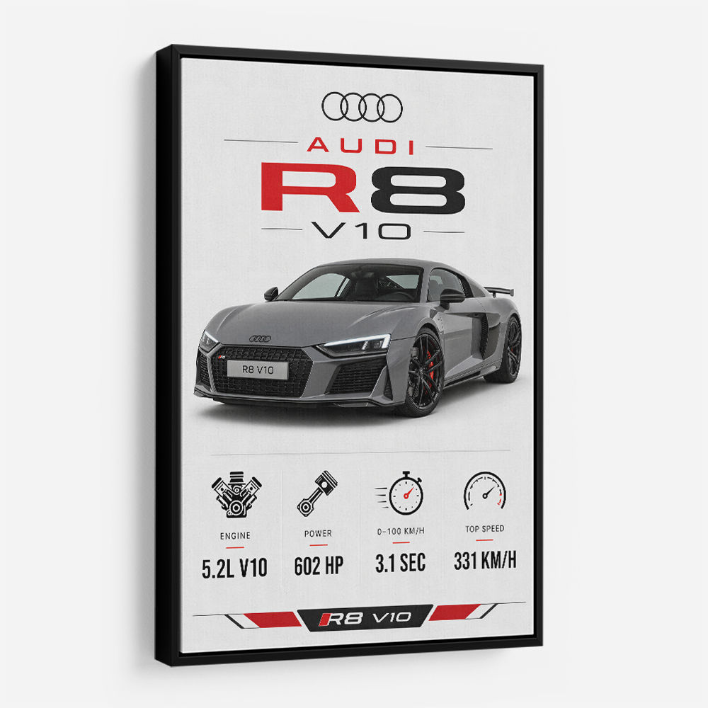 Audi R8 V10 Grey Sports Car Wall Art