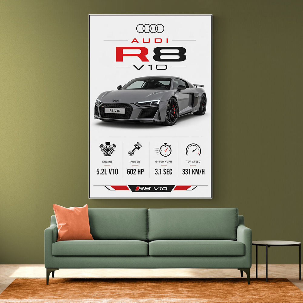 Audi R8 V10 Grey Sports Car Wall Art