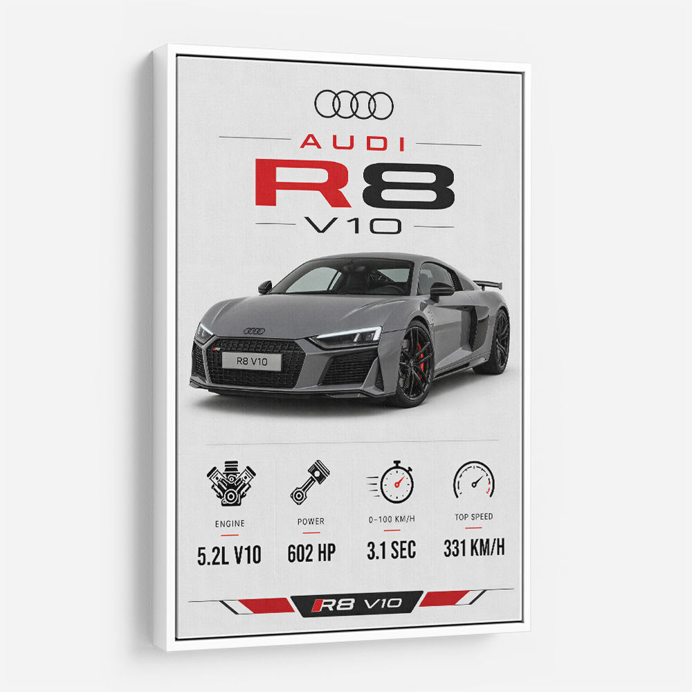 Audi R8 V10 Grey Sports Car Wall Art