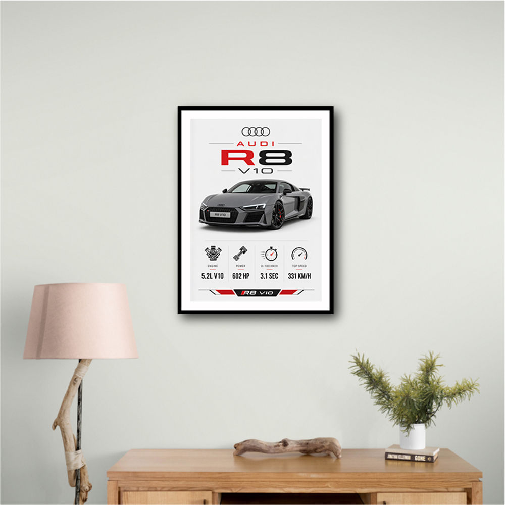 Audi R8 V10 Grey Sports Car Wall Art
