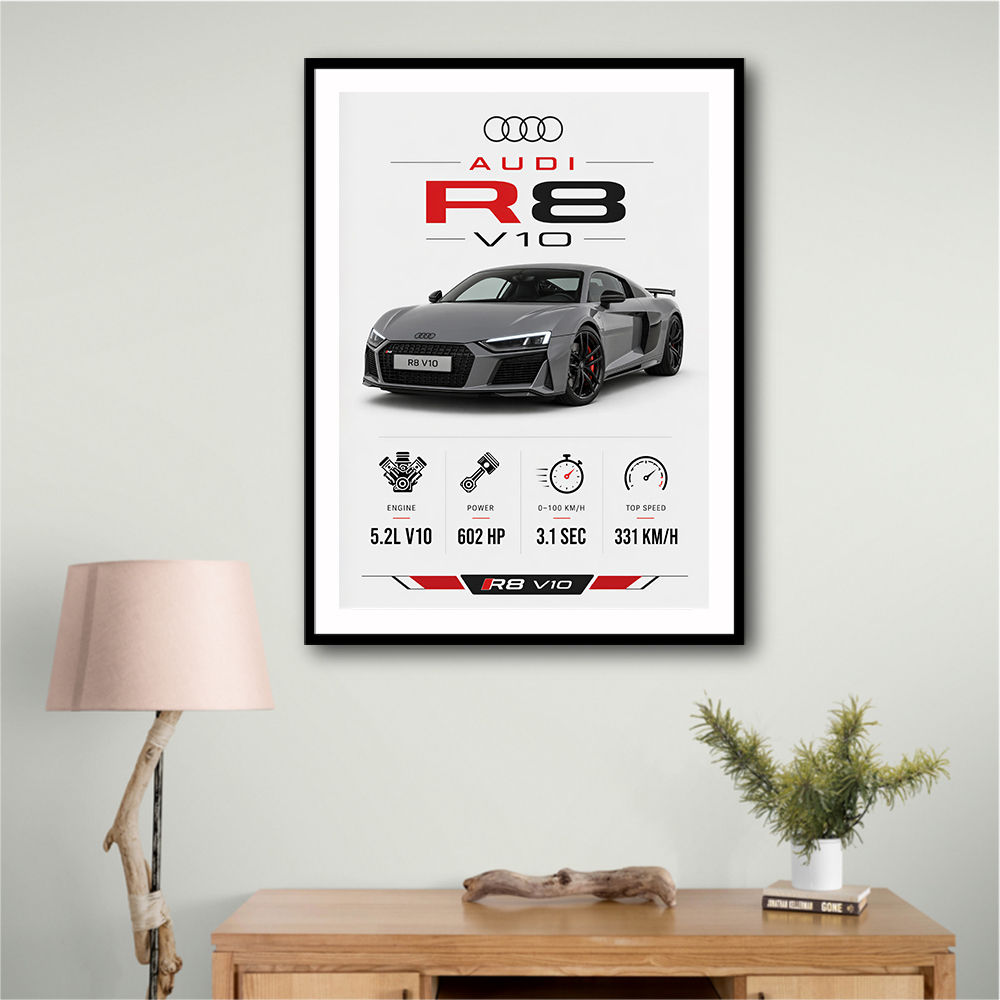 Audi R8 V10 Grey Sports Car Wall Art