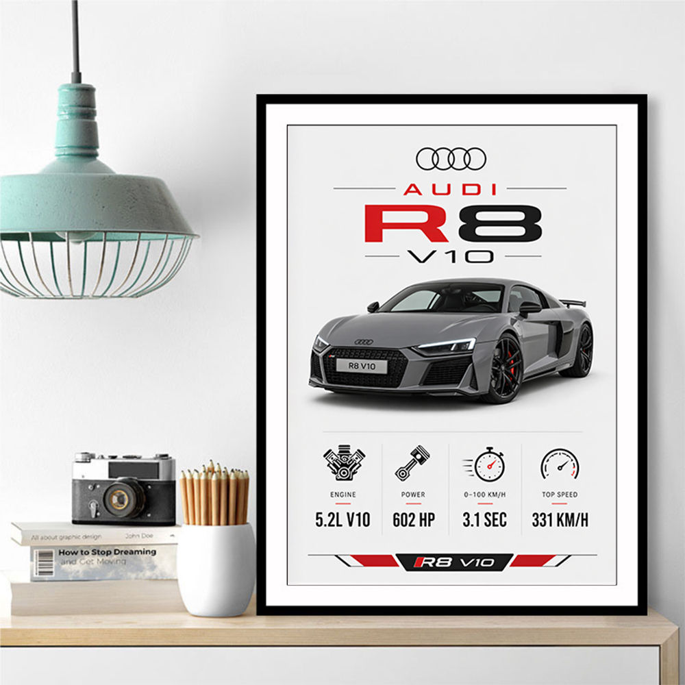 Audi R8 V10 Grey Sports Car Wall Art