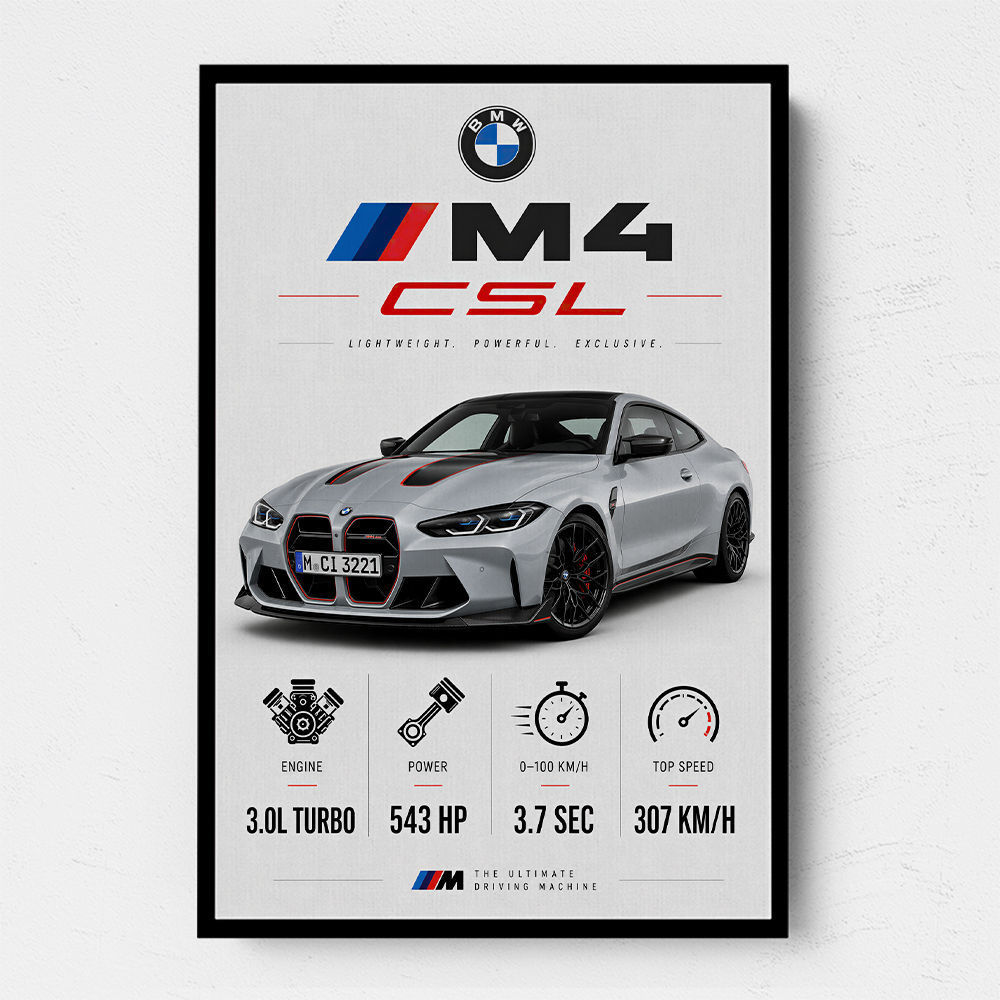 BMW M4 CSL Performance Stats Art Print