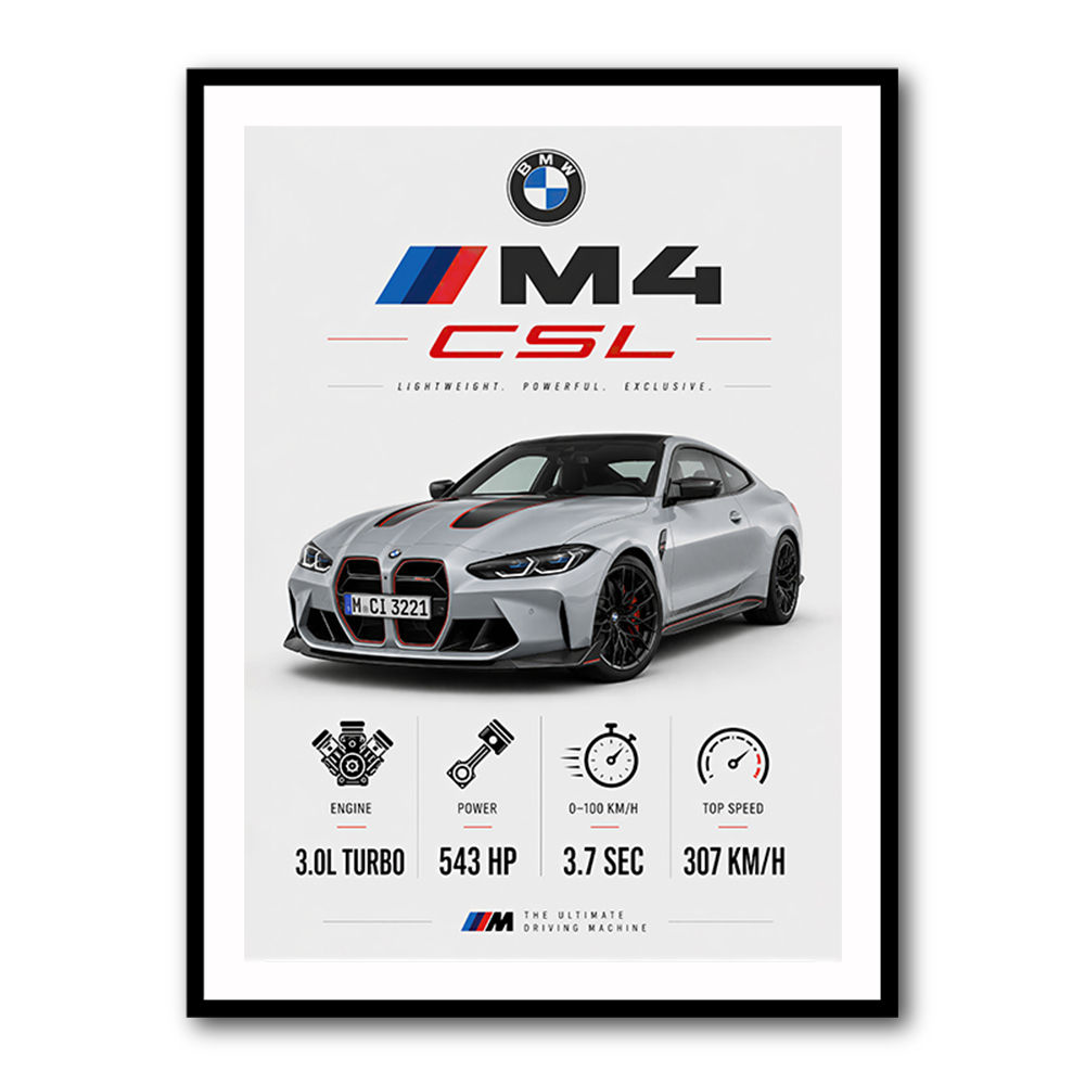 BMW M4 CSL Performance Stats Art Print