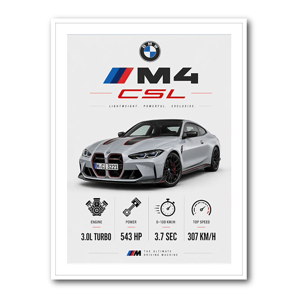 BMW M4 CSL Performance Stats Art Print