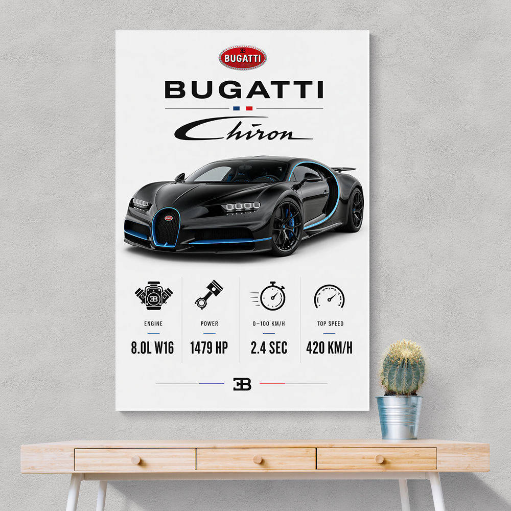 Bugatti Chiron Black Blue Modern Art Print