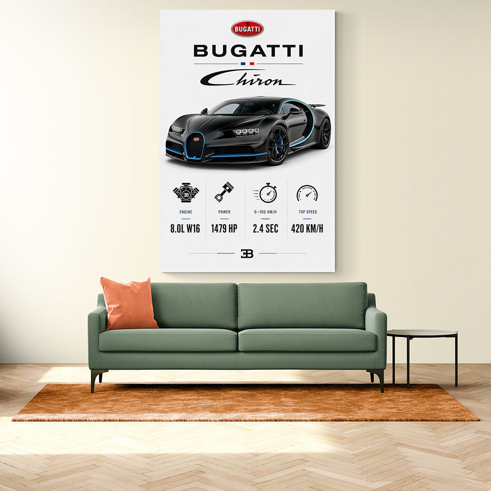Bugatti Chiron Black Blue Modern Art Print