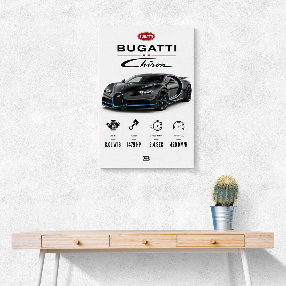 Bugatti Chiron Black Blue Modern Art Print