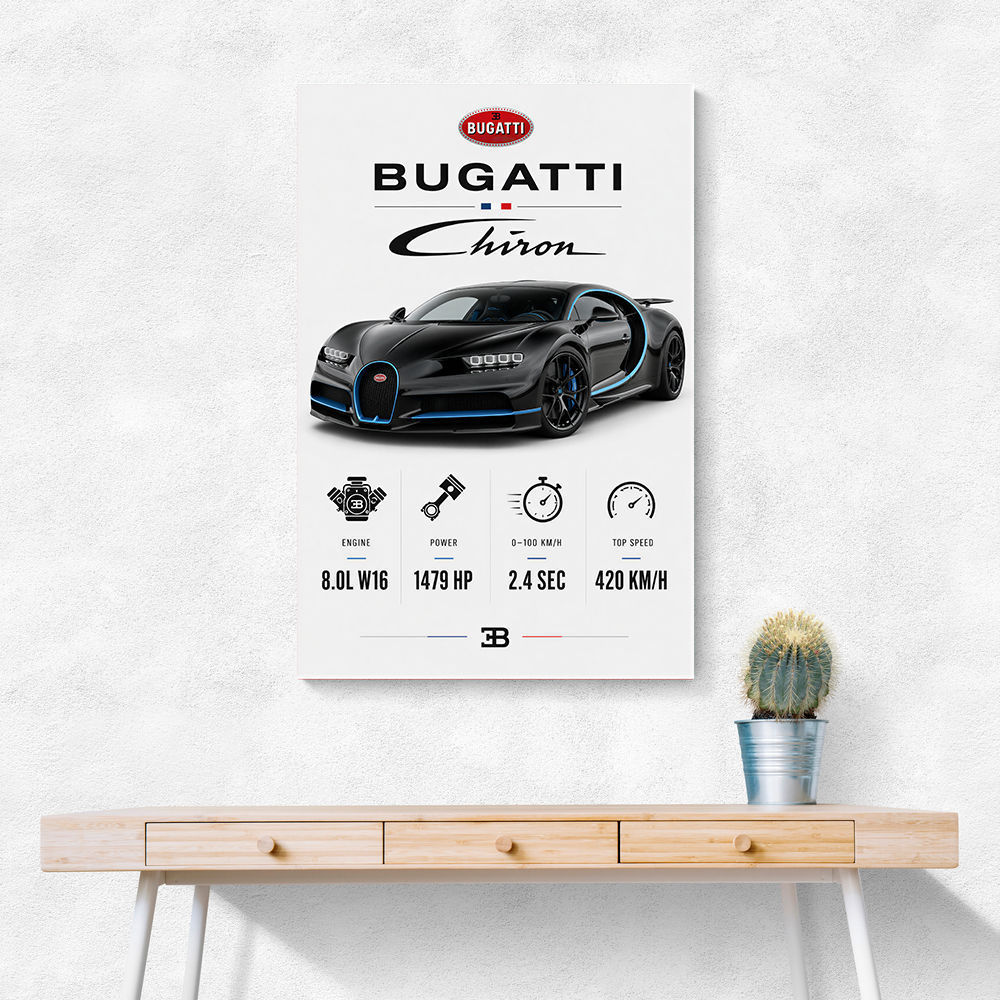 Bugatti Chiron Black Blue Modern Art Print