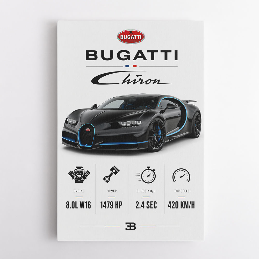 Bugatti Chiron Black Blue Modern Art Print