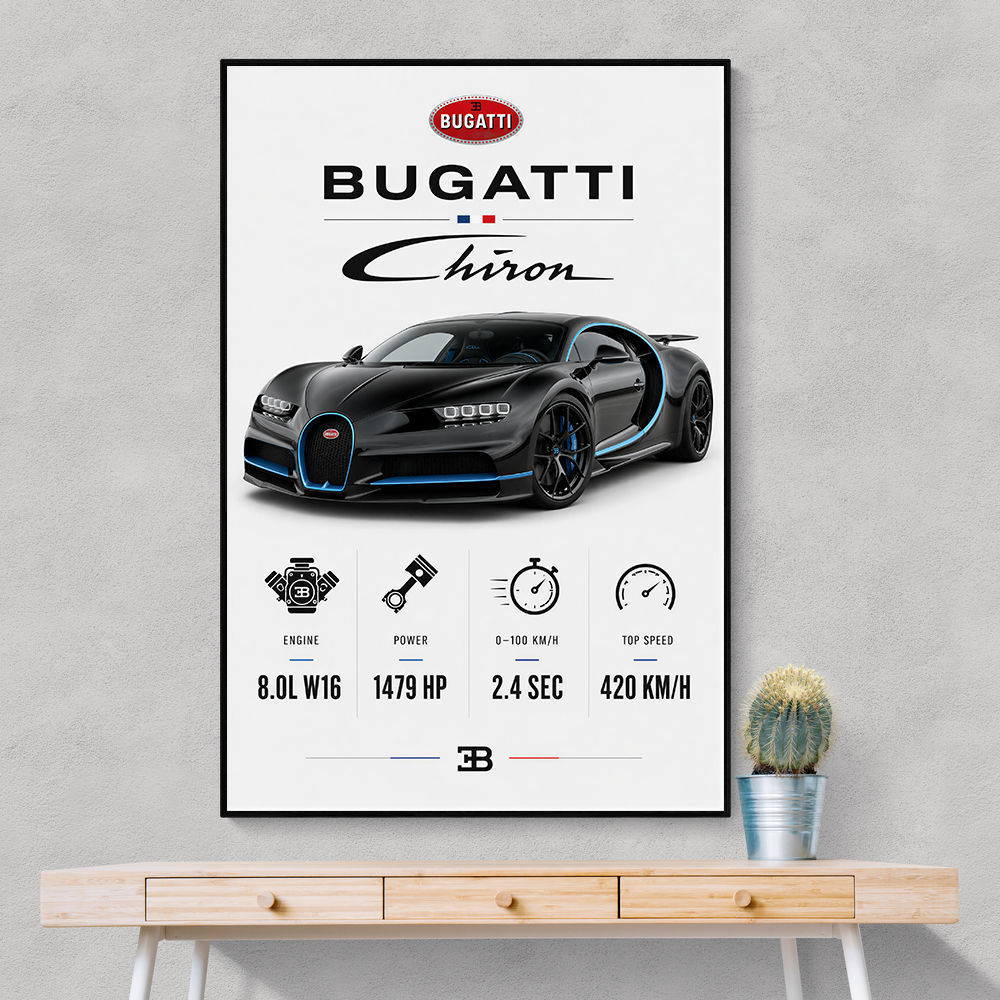 Bugatti Chiron Black Blue Modern Art Print