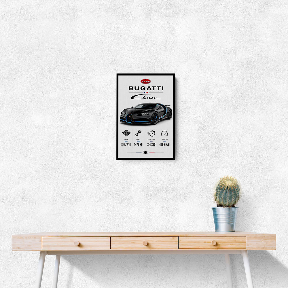 Bugatti Chiron Black Blue Modern Art Print
