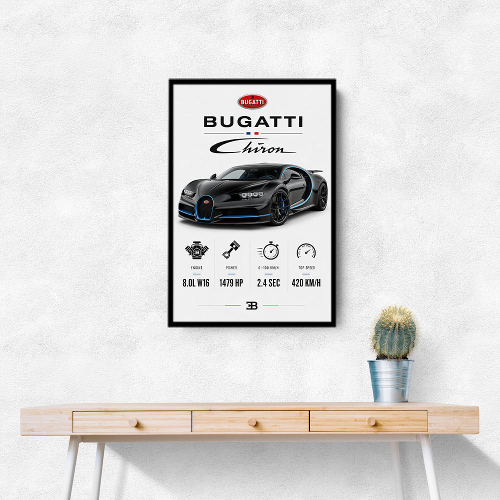 Bugatti Chiron Black Blue Modern Art Print