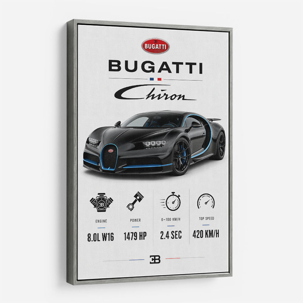 Bugatti Chiron Black Blue Modern Art Print