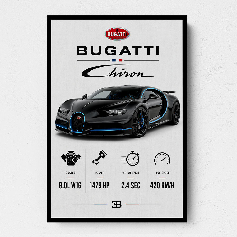 Bugatti Chiron Black Blue Modern Art Print