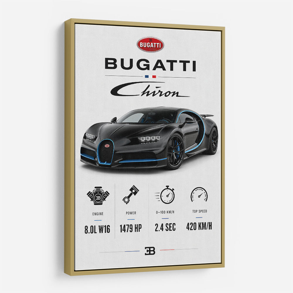 Bugatti Chiron Black Blue Modern Art Print