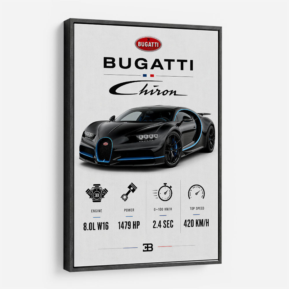 Bugatti Chiron Black Blue Modern Art Print