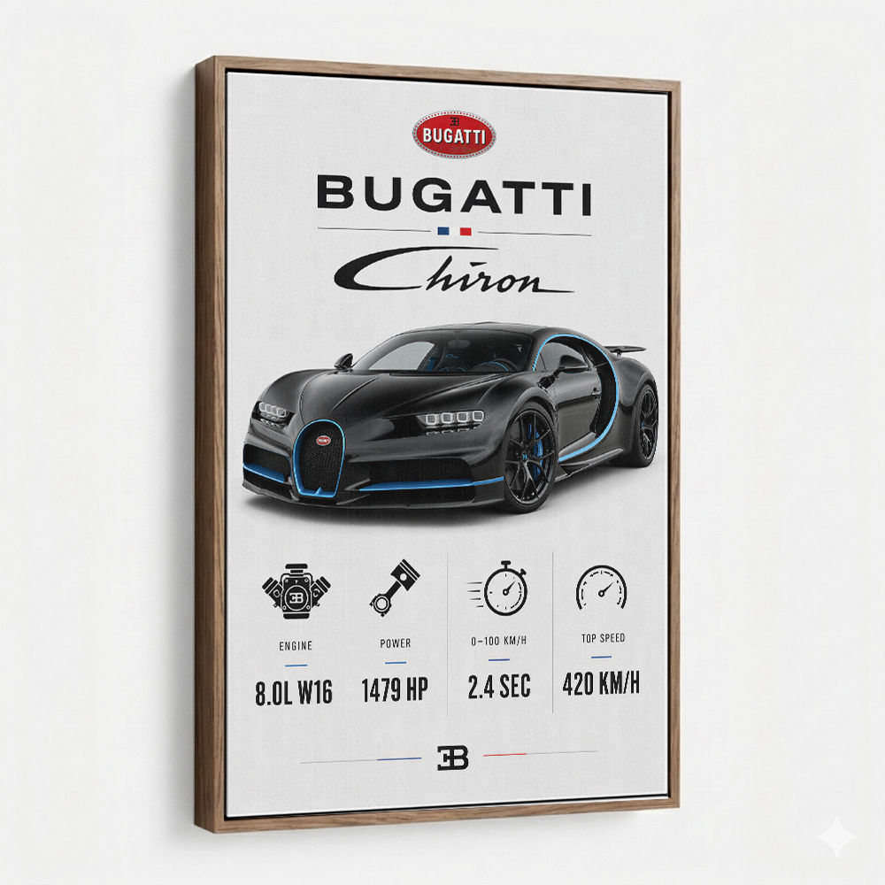 Bugatti Chiron Black Blue Modern Art Print