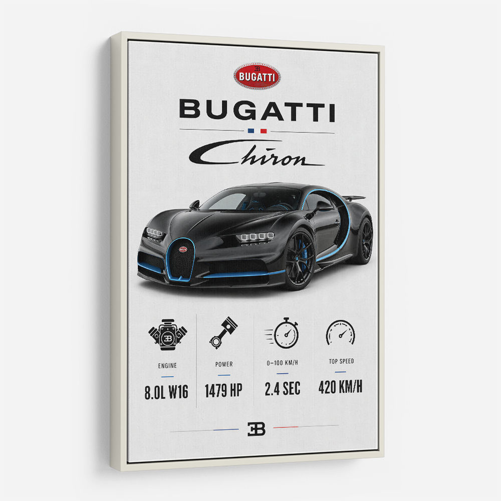 Bugatti Chiron Black Blue Modern Art Print