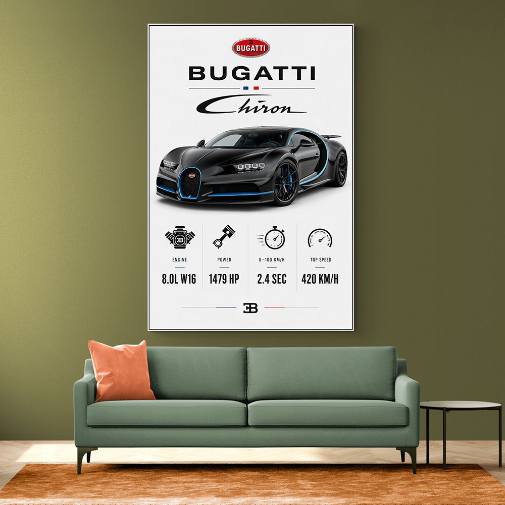 Bugatti Chiron Black Blue Modern Art Print