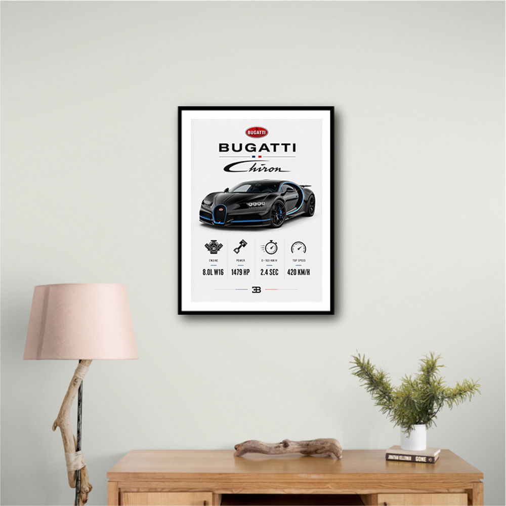 Bugatti Chiron Black Blue Modern Art Print