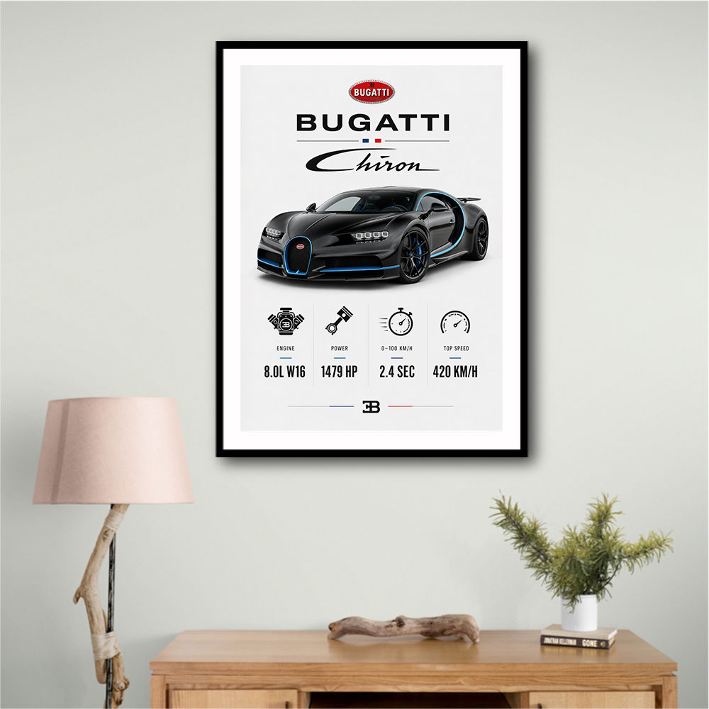 Bugatti Chiron Black Blue Modern Art Print