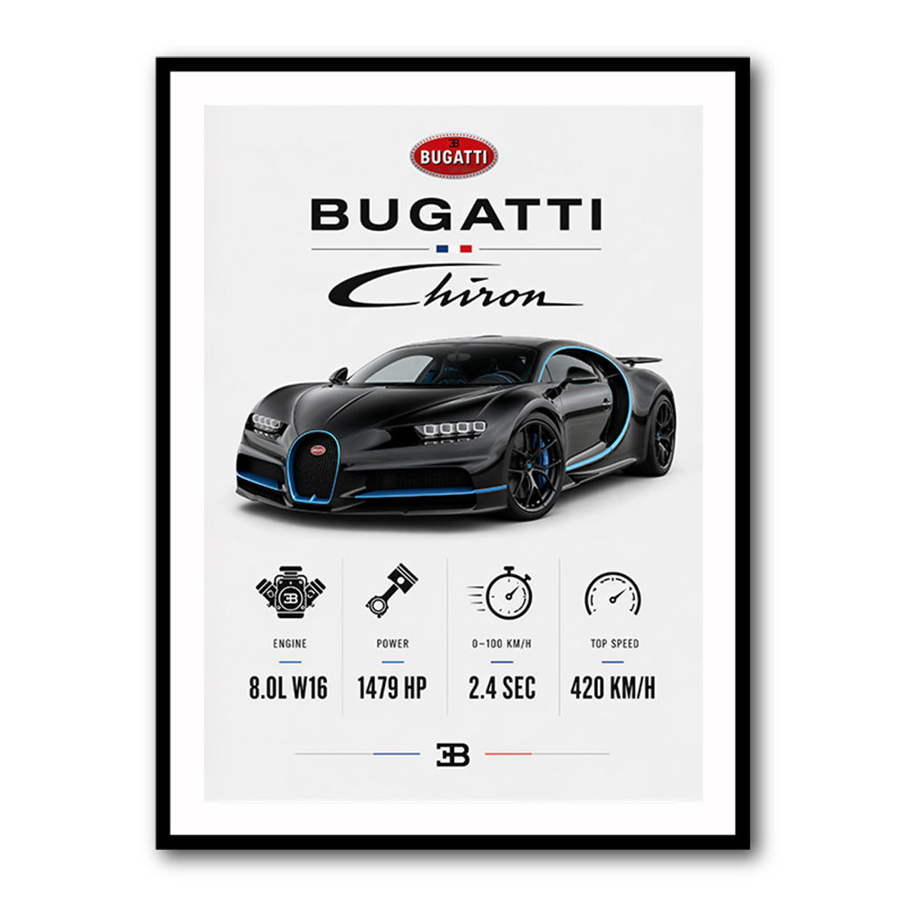 Bugatti Chiron Black Blue Modern Art Print